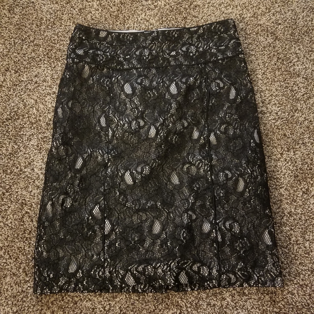H&M Black Lace Pencil Lined Skirt Size 10
